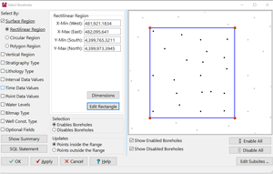 RockWorks Borehole select rectangle filter