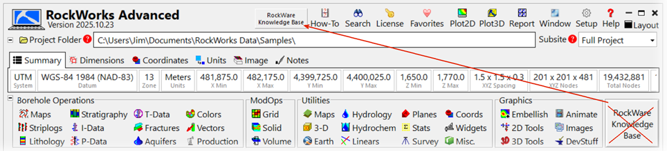RockWorks knowledge base help information button