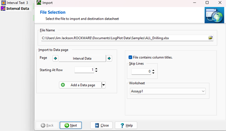 LogPlot import data excel