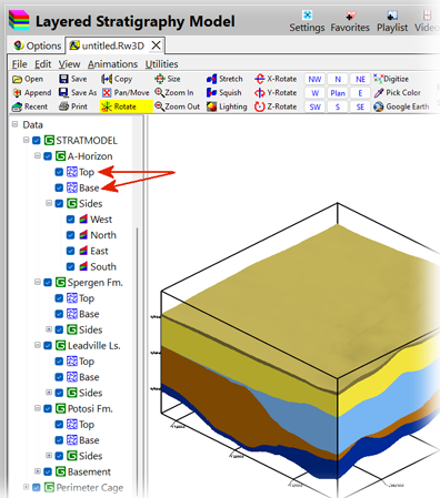 RockWorks stratigraphy model elevation
