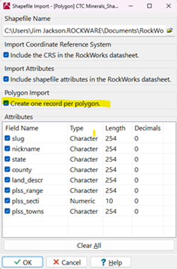 RockWorks shapefile import polygon attribute